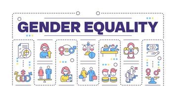 Gender equality word concept isolated on white. Workplace diversity. Equal opportunities and rights. Creative illustration banner surrounded by editable line colorful icons vector