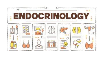 Endocrinology word concept isolated on white. Endocrine system checkup. Diabetes management. Creative illustration banner surrounded by editable line colorful icons vector
