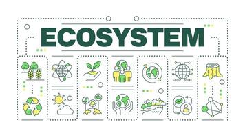Ecosystem word concept isolated on white. Ecological system of living organisms. Nature protection. Creative illustration banner surrounded by editable line colorful icons vector