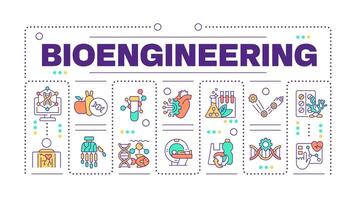 Bioengineering word concept isolated on white. Genetic engineering. Medical devices. DNA. Bioinformatics. Creative illustration banner surrounded by editable line colorful icons vector