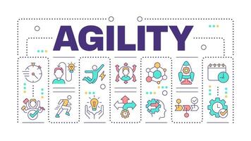 Agility word concept isolated on white. Business methodology. Project management. Process improvement. Creative illustration banner surrounded by editable line colorful icons vector