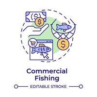 Commercial fishing multi color concept icon. Seafood production. Round shape line illustration. Abstract idea. Graphic design. Easy to use in infographic, presentation in infographic, presentation vector