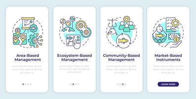 Fisheries management strategies onboarding mobile app screen. Walkthrough 4 steps editable graphic instructions with linear concepts. UI, UX, GUI template vector