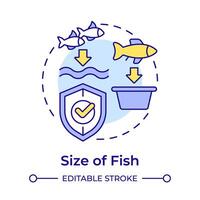 Size of fish multi color concept icon. Ecosystem biodiversity, marine. Seafood production. Round shape line illustration. Abstract idea. Graphic design. Easy to use in infographic, presentation vector
