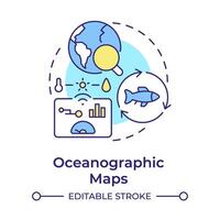 Oceanographic maps multi color concept icon. Weather data, statistics. Monitoring tool. Round shape line illustration. Abstract idea. Graphic design. Easy to use in infographic, presentation vector
