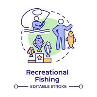 Recreational fishing multi color concept icon. Physical activity, outdoor hobby. Round shape line illustration. Abstract idea. Graphic design. Easy to use in infographic, presentation vector