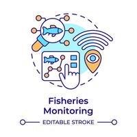 Fisheries monitoring multi color concept icon. Fish analysis. Aquatic ecosystem health. Round shape line illustration. Abstract idea. Graphic design. Easy to use in infographic, presentation vector