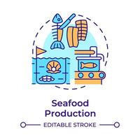 Seafood production multi color concept icon. Aqua farming, aquatic resources. Round shape line illustration. Abstract idea. Graphic design. Easy to use in infographic, presentation vector