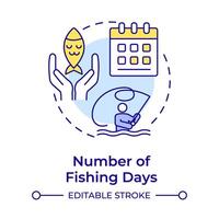 Numbers of fishing days multi color concept icon. Aquatic ecosystem preservation. Round shape line illustration. Abstract idea. Graphic design. Easy to use in infographic, presentation vector