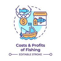 Costs and profits of fishing multi color concept icon. Fisheries management, sustainability. Round shape line illustration. Abstract idea. Graphic design. Easy to use in infographic, presentation vector