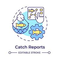 Catch reports multi color concept icon. Fisheries monitoring, aquatic resources. Round shape line illustration. Abstract idea. Graphic design. Easy to use in infographic, presentation vector