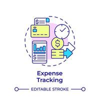 Expense tracking multi color concept icon. Credit card, spend submission. Financial report. Round shape line illustration. Abstract idea. Graphic design. Easy to use in infographic, presentation vector