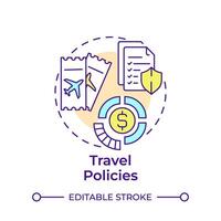Travel policies multi color concept icon. Airplane tickets, boarding pass. Spend management. Round shape line illustration. Abstract idea. Graphic design. Easy to use in infographic, presentation vector