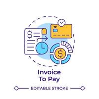 Invoice to pay multi color concept icon. Expense report, corporate spending. Debit card. Round shape line illustration. Abstract idea. Graphic design. Easy to use in infographic, presentation vector
