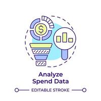 Analyze spend data multi color concept icon. Expense management, financial funnel. Round shape line illustration. Abstract idea. Graphic design. Easy to use in infographic, presentation vector