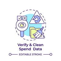 Verify and clean spend data multi color concept icon. Document verification, financial report. Round shape line illustration. Abstract idea. Graphic design. Easy to use in infographic, presentation vector