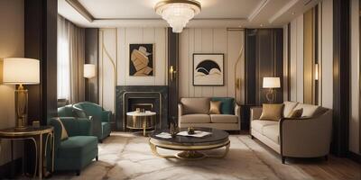 design of a beautiful living room in art deco style photo