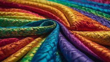 different beautiful multicolored silk fabrics background photo