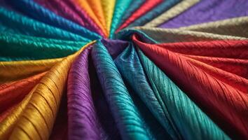 different beautiful multicolored silk fabrics background photo