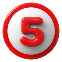 Red 3D Number 5 png