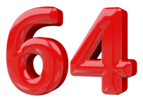 Red 3D Number 64 png