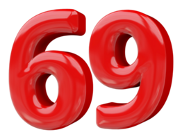 Red 3D Number 69 png