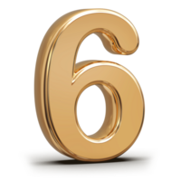 Gold 3D Number 6 png