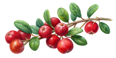 Branch with Lingonberries - Isolated on Transparent Background png