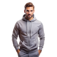 modello di un' uomo indossare un' sport grigio felpa con cappuccio - isolato su trasparente sfondo png