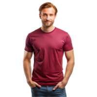 modello di un' uomo indossare un antico ciliegia rosso maglietta png