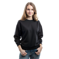 Mockup of a Woman Wearing a Black Sweatshirt - Isolated on Transparent Background png