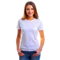 Mockup of a Woman Wearing a White tshirt - Isolated on Transparent Background png
