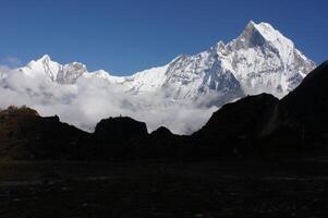 Beautiful view from Annapurna Base Camp, Trekking from approach Annapurna Sanctuary, Himalayas, Nepal photo