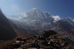 Beautiful view from Annapurna Base Camp, Trekking from approach Annapurna Sanctuary, Himalayas, Nepal photo