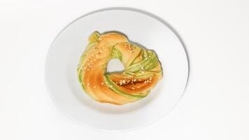 Indonesian bread stuffed with green beans isolated on white background. Selective focus photo