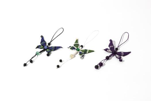 Full color butterfly handmade macrame keychain with beads photo