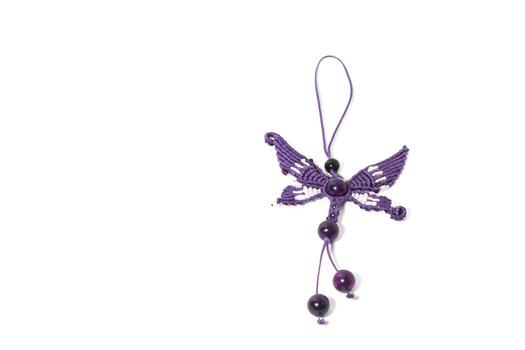 Full color butterfly handmade macrame keychain with beads photo