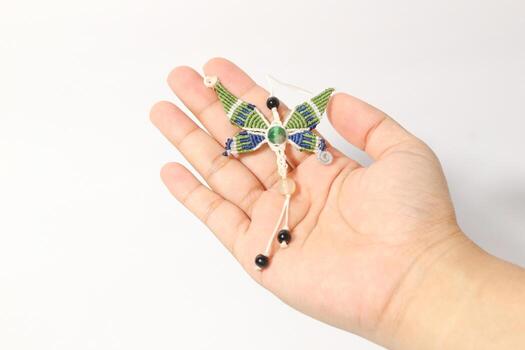 Full color butterfly handmade macrame keychain with beads photo