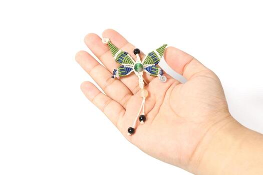 Full color butterfly handmade macrame keychain with beads photo