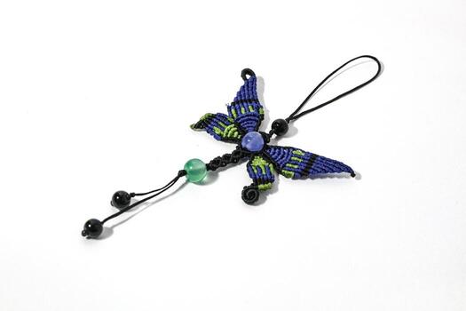 Full color butterfly handmade macrame keychain with beads photo