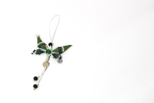 Full color butterfly handmade macrame keychain with beads photo