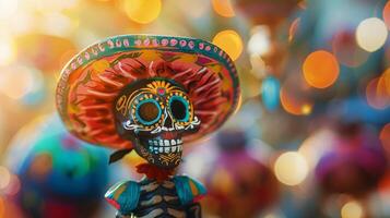 Front view of a traditional Day of the Dead calavera skeleton figurine photo