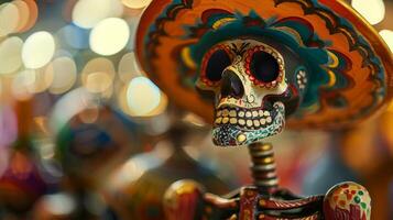 Frontal view Day of the Dead calavera skeleton figurine photo