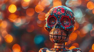 Front view of a traditional Day of the Dead calavera skeleton figurine photo