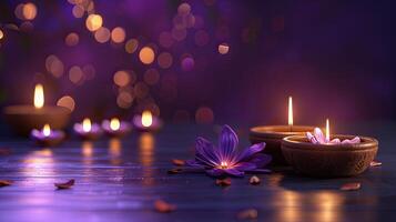 candle and lotus of diwali photo