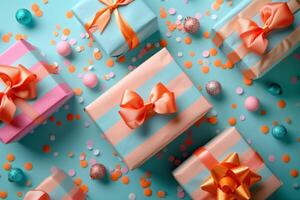Array of festive gift options wrapped in colorful papers and ribbons for any event photo