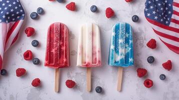 Horizontal flat lay banner with ice cream on sticks photo