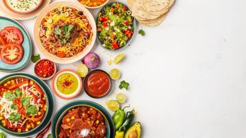 Top view of colorful assortment of Mexican meals photo