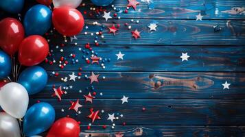 Independence day banner with balloons and stars photo