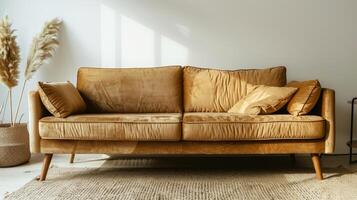 Cozy minimalist comfortable beige velvet sofa photo